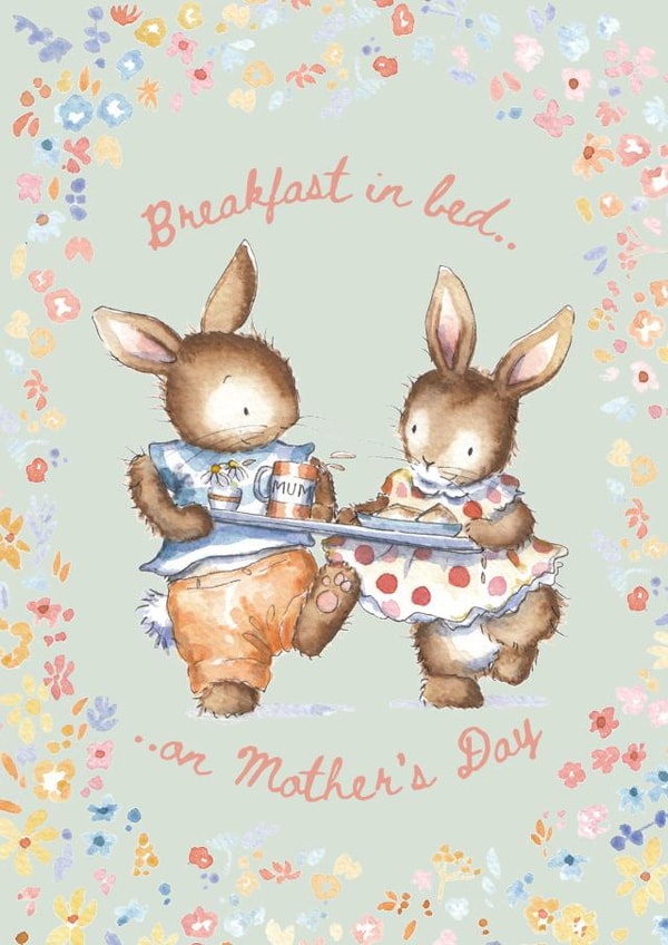 Cute Mother's Day Card - bunny breakfast in bed created by Kate Garrett