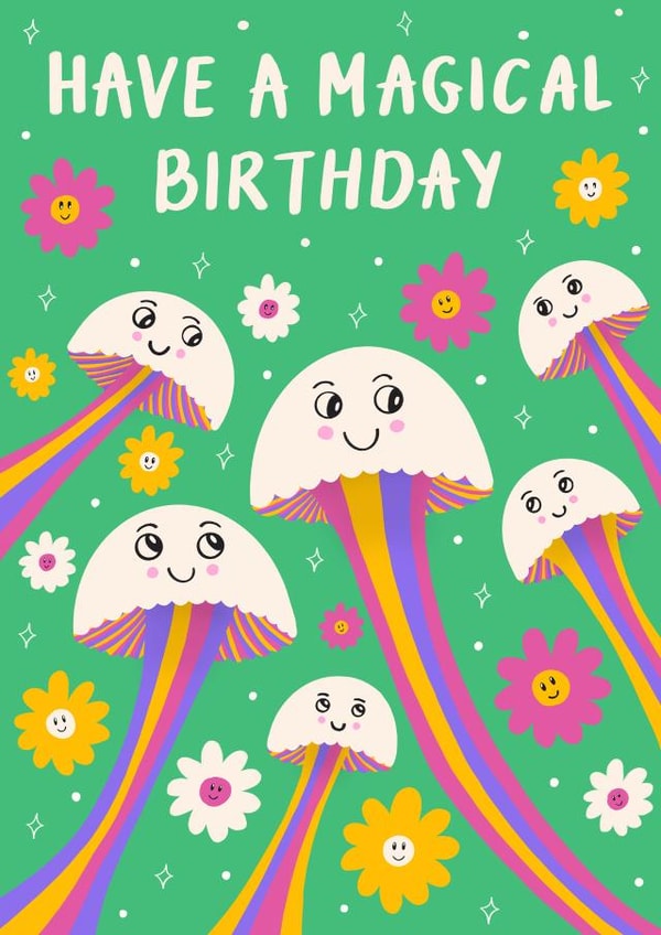Have A Magical Birthday | Retro Mushrooms Card created by @tikkled.pink