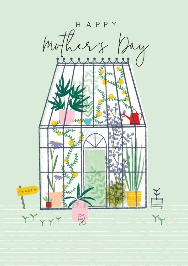 Pretty Mothers Days Card - Gardener Mum - Greenhouse created by Laura Darrington Design Ltd.