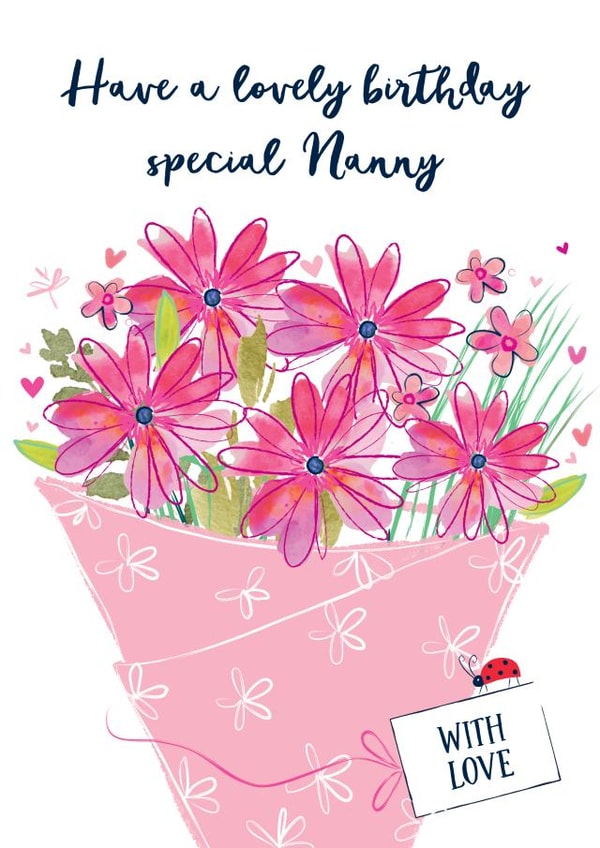 Pretty birthday Card - bouquet for Nanny - pink flowers | thortful