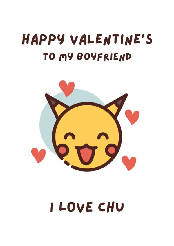 Cute Pokemon Valentines Card for Boyfriend, Gamers & Nerdy Partners with Pikachu created by Lucky Jems Gifts