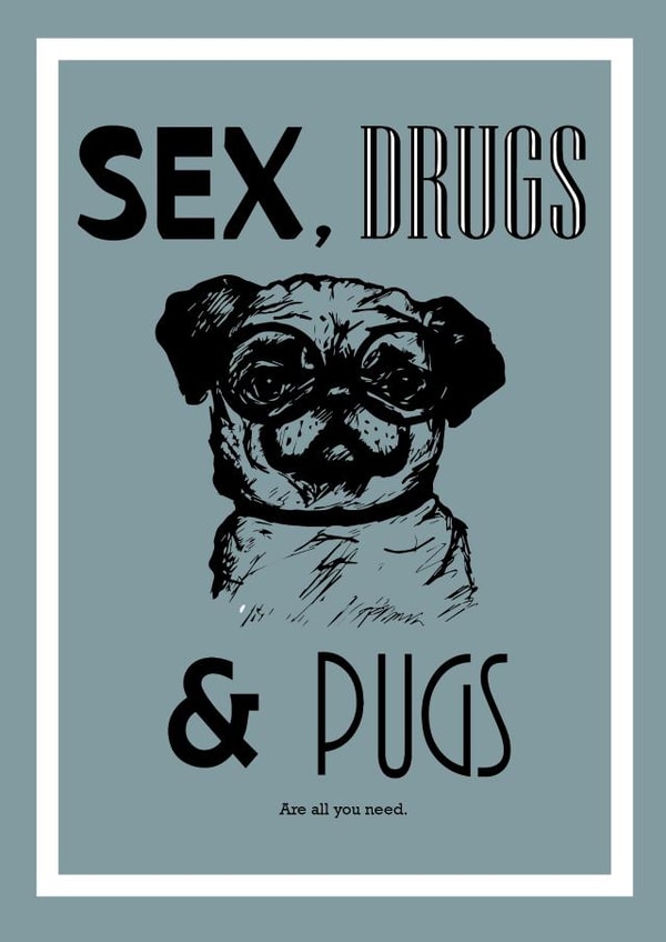 Funny Birthday/Anniversary Card For Significant Other/Friend - Dog Lover - Pugs created by CP Sketches
