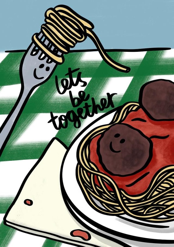 Cute meatball valentines card - let’s be together created by Phoebe