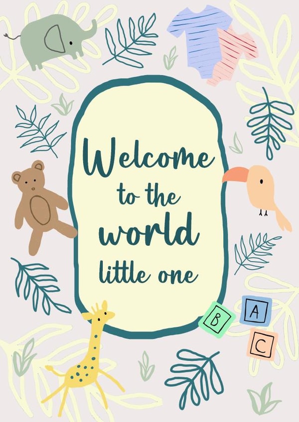 Welcome to the world little one - Cute new born baby card pastel colours created by Kayleigh Rose Prints