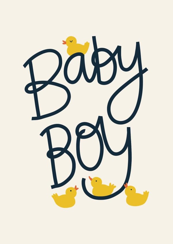 Baby Boy - Cute Yellow Rubber Duck Card for New Baby created by Christine Cuddihy Illustration