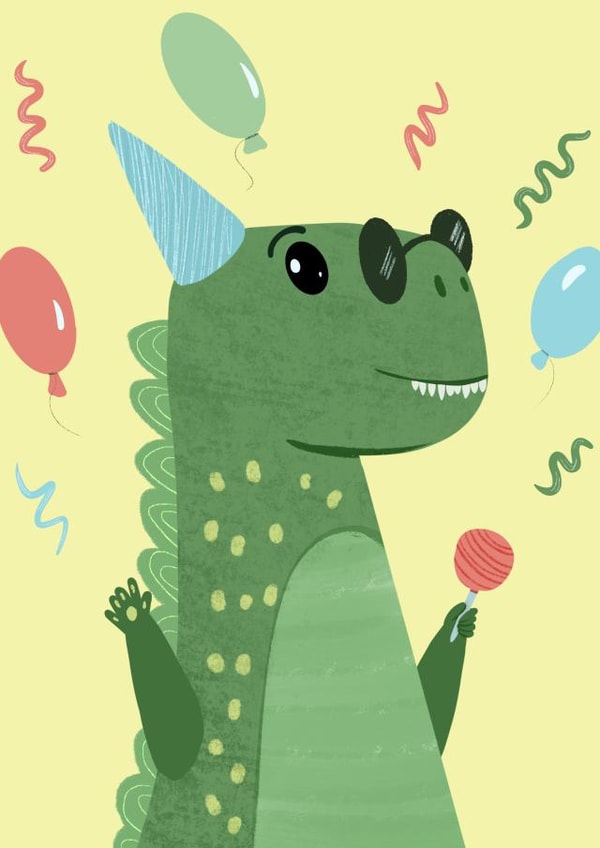 Greeting Card With a Cute Dino For a Child's Birthday created by Aliya Runte