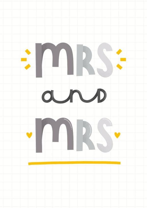 Cute Wedding Card - Mrs and Mrs - LGBTQ+ created by Joanne Hawker