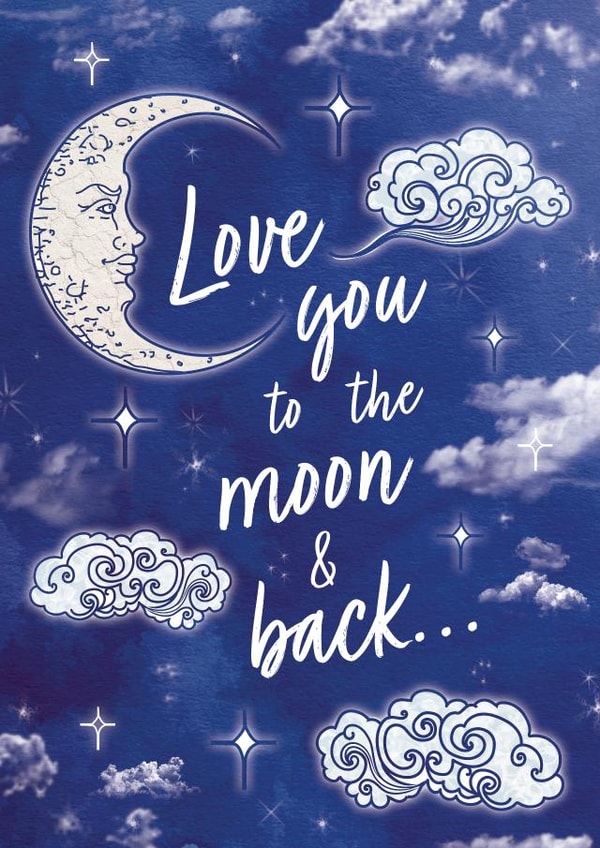 Cute Love you to the moon and back Valentines Day card created by Doodling Bee