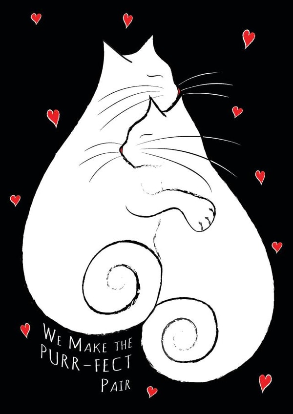 Cute and Romantic Valentines or Anniversary card for cat lovers - Purrfect Pair created by Kat Pearson
