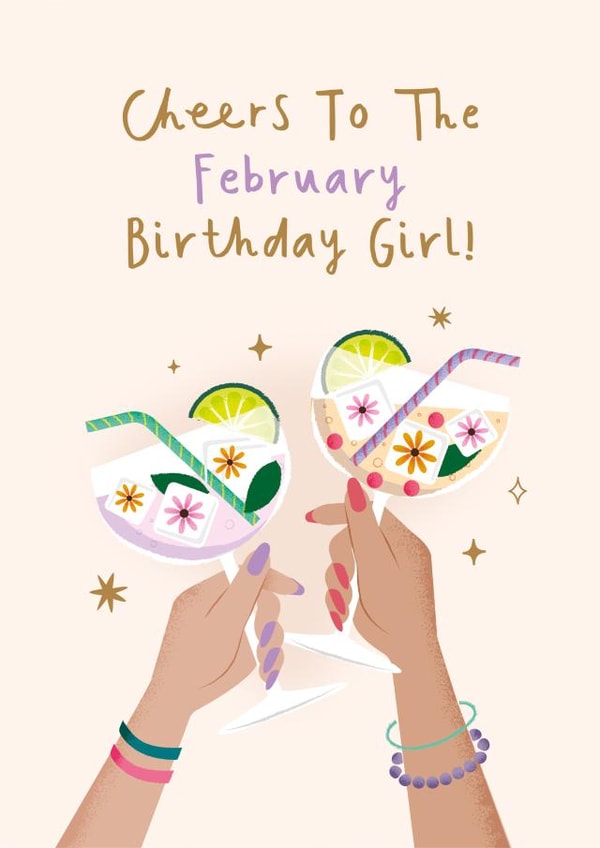 'Cheers To The February Birthday Girl' - Cute Birthday Card For Her created by Studio Mads