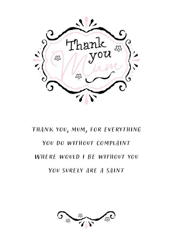 Thank You Card - Thank You Mum - Cute Poem created by Nicola Andrews