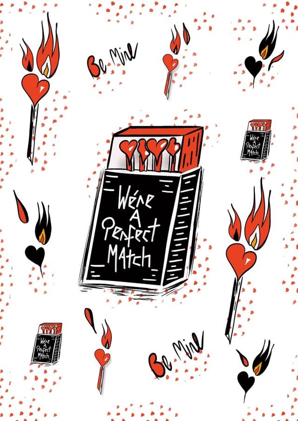 We're A Perfect Match. Cool Valentine's / Love / Anniversary card. created by Kiki Gunn. Greeting cards & art prints.
