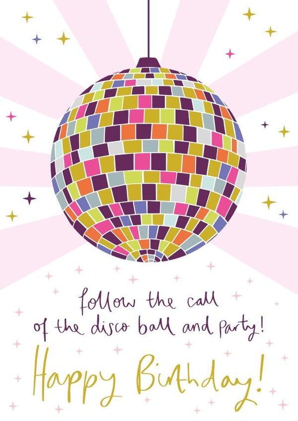 Fun Birthday Card - Disco Ball Illustration created by Jessica Hogarth