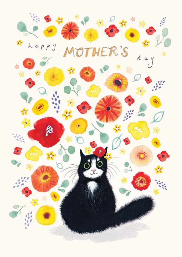 Cute Mother's Day card- Cat and Flowers - Happy Mother's Day created by Carina Roberts