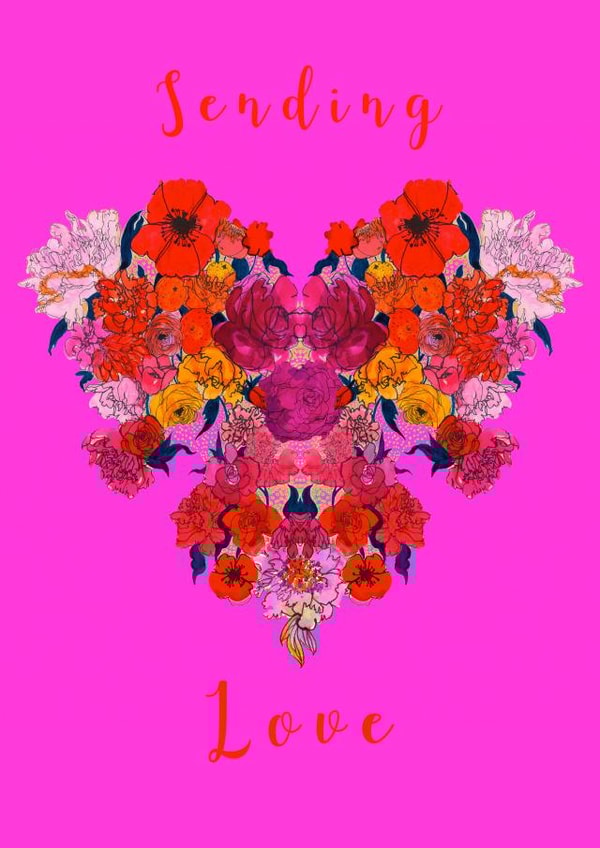 Sending Love - heart - valentines day card - birthday card - flowers - for her created by Marcella Wylie