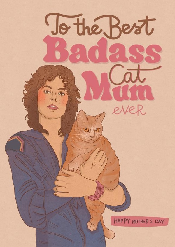 Funny, illustrated sci-fi inspired card - for cat mum - Alien - Ripley created by Kasia Cards