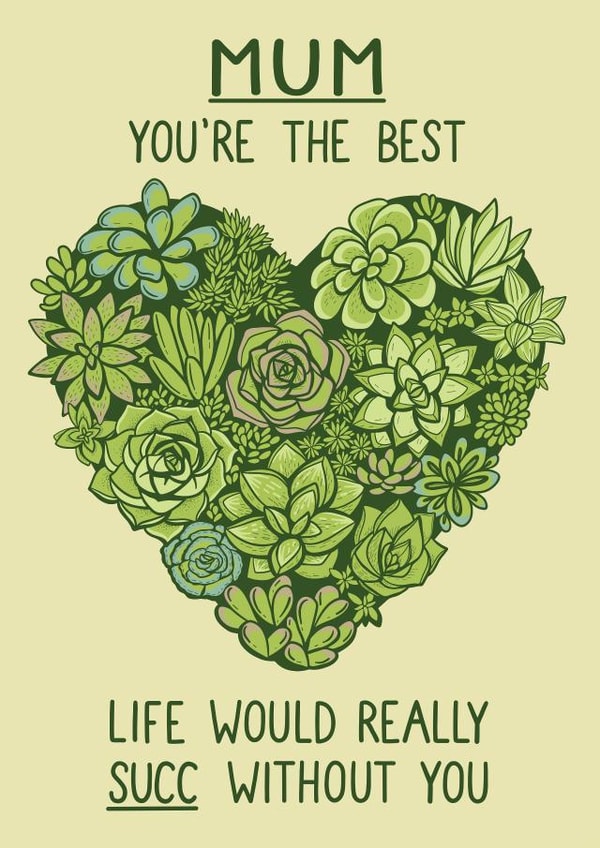 Cute Mother's Day Card - Succulent - Life would Succ created by Ellie Newbury