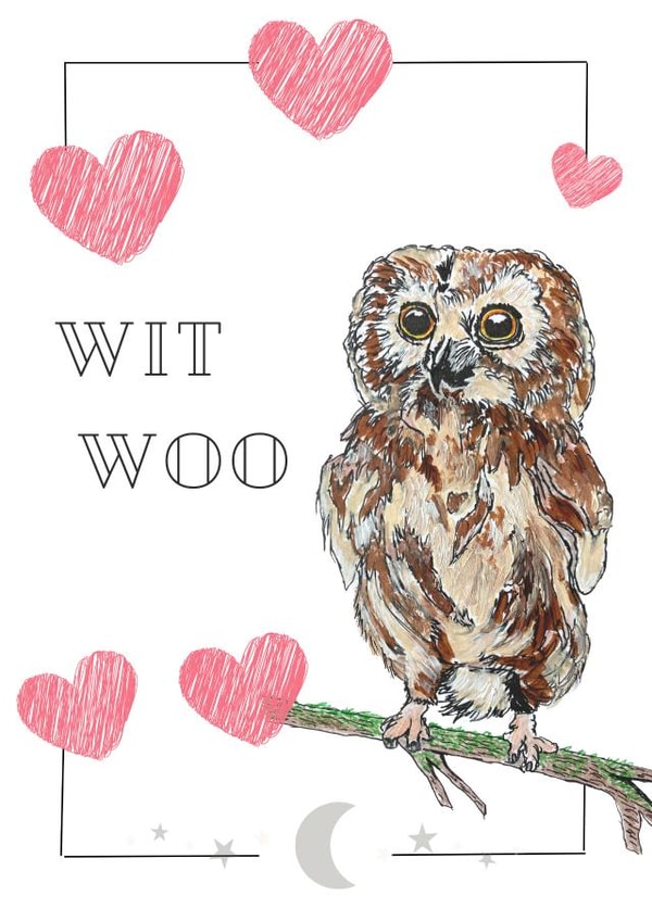 Cute owl valentine's day card- Wit Woo created by Lisa Green