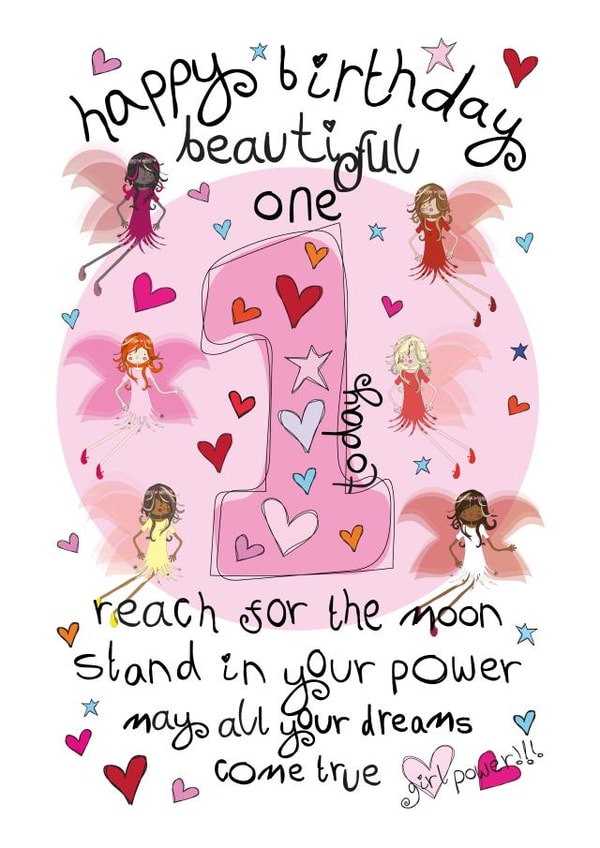 Cute Birthday Card - 1st - Female - Girl Power Fairies created by The Girl Power Fairies