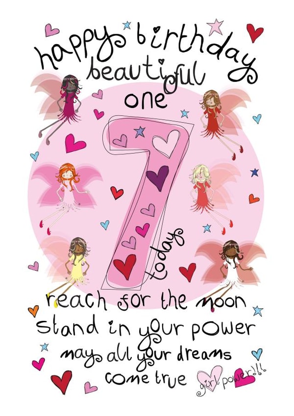 Cute Birthday Card - 7th - Female - Girl Power Fairies created by The Girl Power Fairies