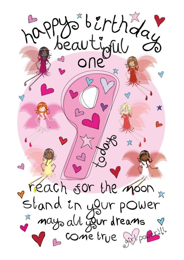 Cute Birthday Card - 9th - Female - Girl Power Fairies created by The Girl Power Fairies