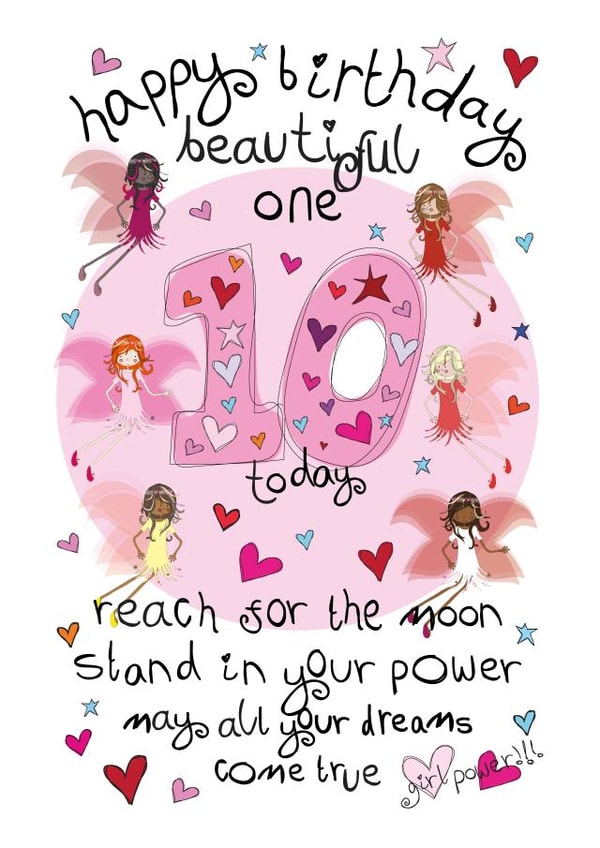 Cute Birthday Card - 10th - Female - Girl Power Fairies created by The Girl Power Fairies
