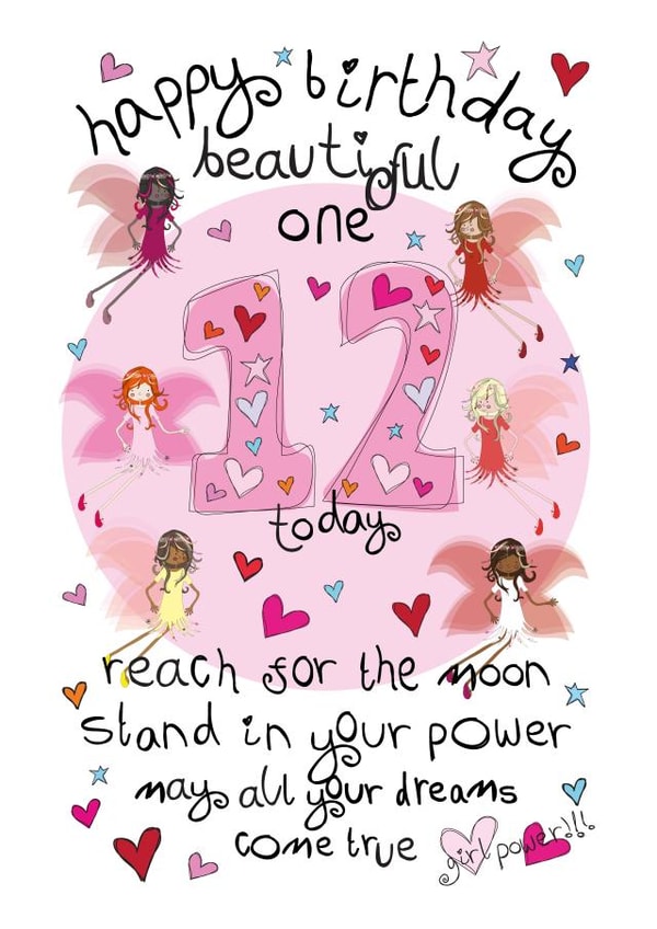 Cute Birthday Card - 12th - Female - Girl Power Fairies created by The Girl Power Fairies