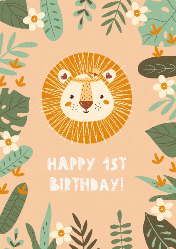 1st Birthday Card | Lion Card | Animal | Kids | Children's | Gender Neutral created by Ricicle Cards