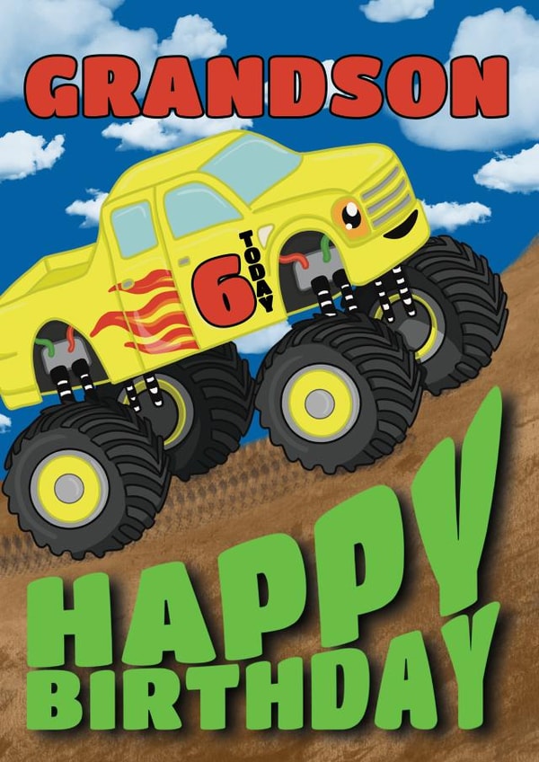 Cute Grandson 6th Birthday Card - Yellow Monster Truck created by @Cupsie's Creations
