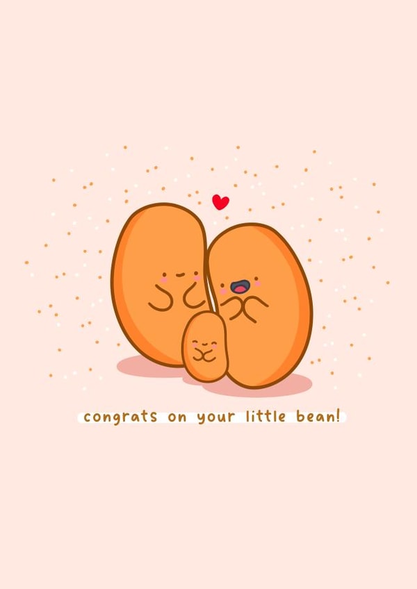 Cute new baby card - congrats on your little bean - baked beans - punny - kawaii created by Rosalie Perl