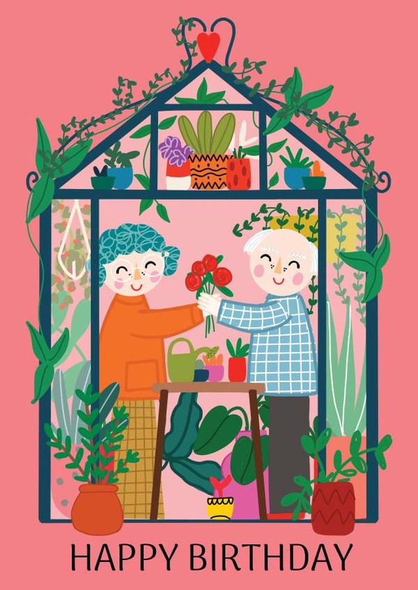Cute Birthday Card - Gardening - Greenhouse created by NICHOLA COWDERY ILLUSTRATIONS 