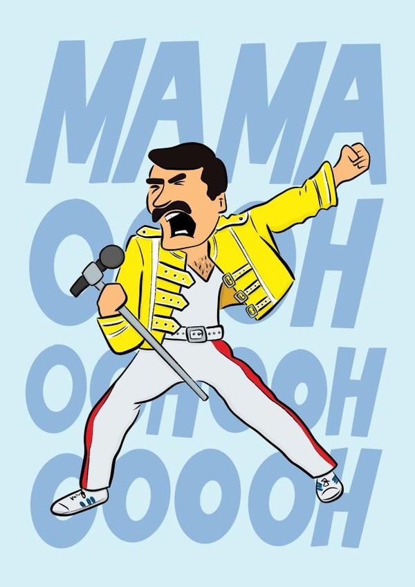 Funny Mothers' Day Card - Freddie Mercury Queen - Mama Ooh oohooh oooh - For mum created by Katoons by Katie Stotter
