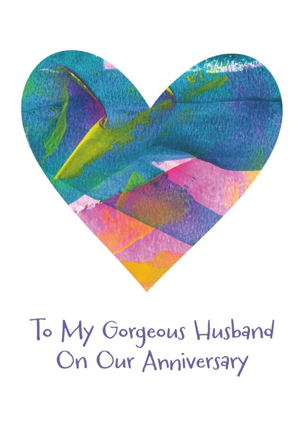 Cute Anniversary Card - Gorgeous Husband - Abstract Heart created by size3art
