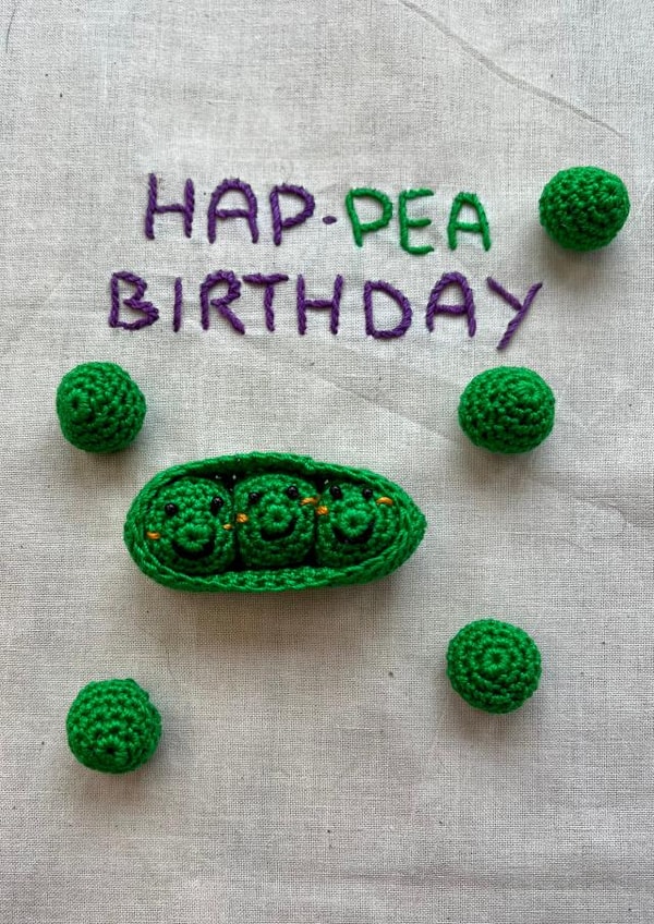 Funny Birthday Card for anyone - crochet peas - Hap-pea Birthday created by Crochethology