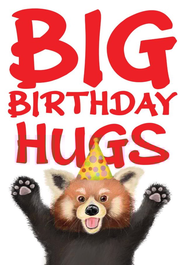 Cute red panda big birthday hugs card created by LeopardyNonsense