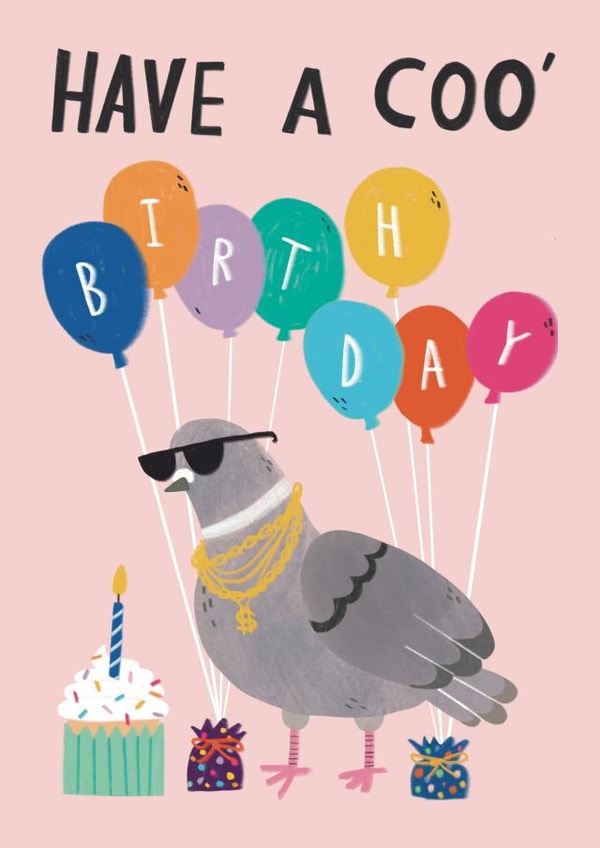 Funny Birthday Card  For Son / Grandson -  Have A Cool Birthday - Pigeon Pun created by Alice Mole Illustration