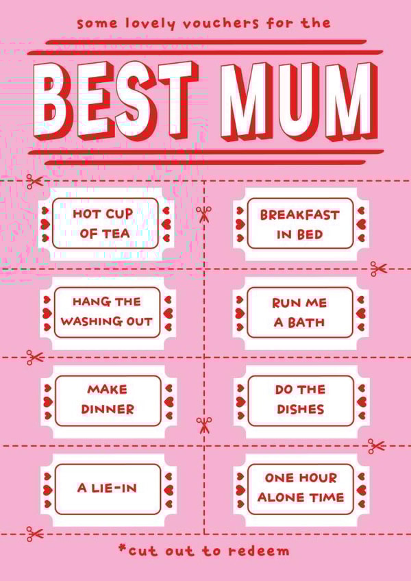 Best Mum Voucher Card - Mothers Day - Birthday - Cute Thoughtful Card - Lie in created by Hardy-Har!