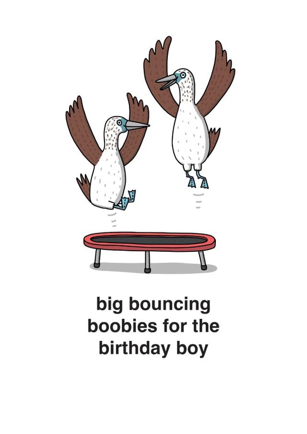 Funny Birthday Card - Big Bouncing Boobies - Pun created by mungo and shoddy