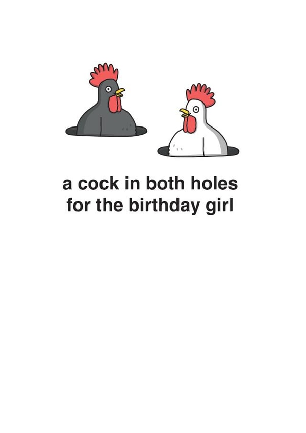 Funny Birthday Card - Cock in Both Holes - Pun created by mungo and shoddy
