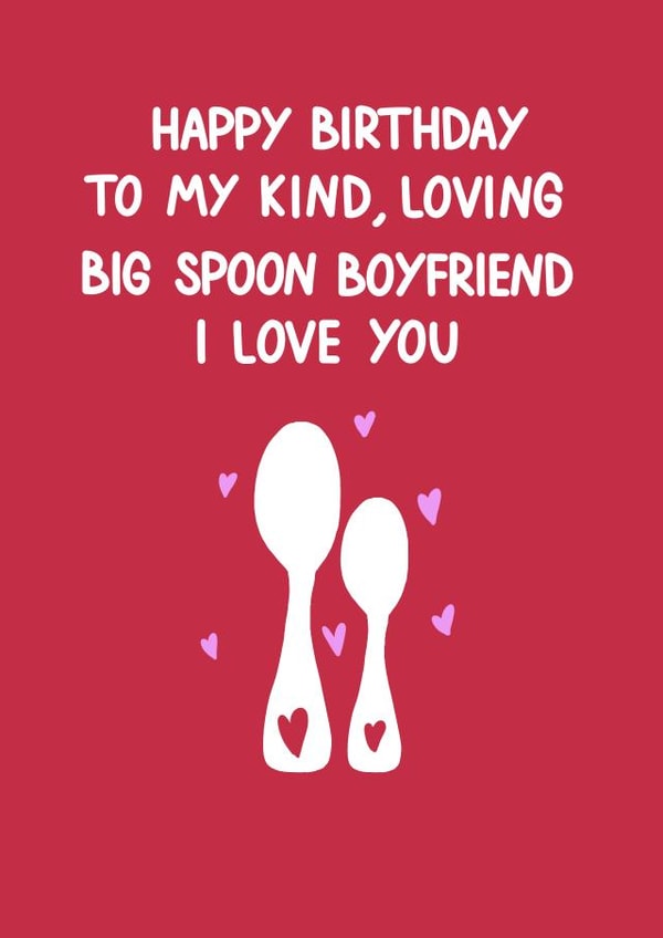 Boyfriend Birthday Card - Big Spoon Boyfriend - I Love You created by HCD Illustration