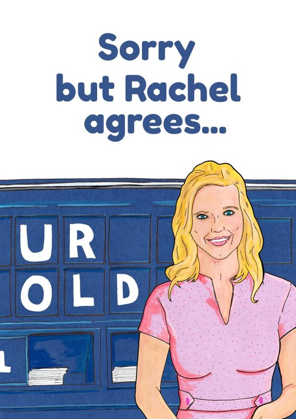 Funny Birthday Card - Rachel Riley - Ur Old created by Martyn Scribbler Illustration