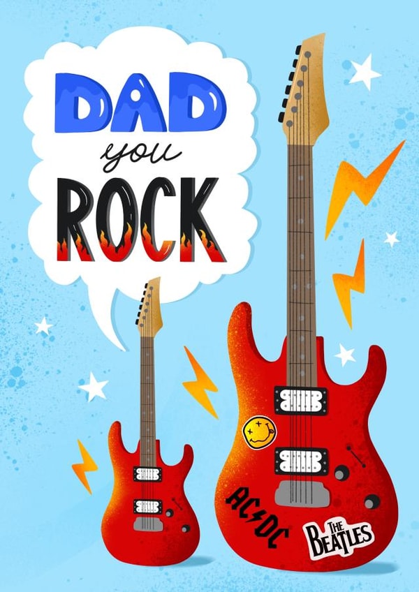 Cute Father's Day Card - Guitar - Dad you Rock created by Daria Radzhabova