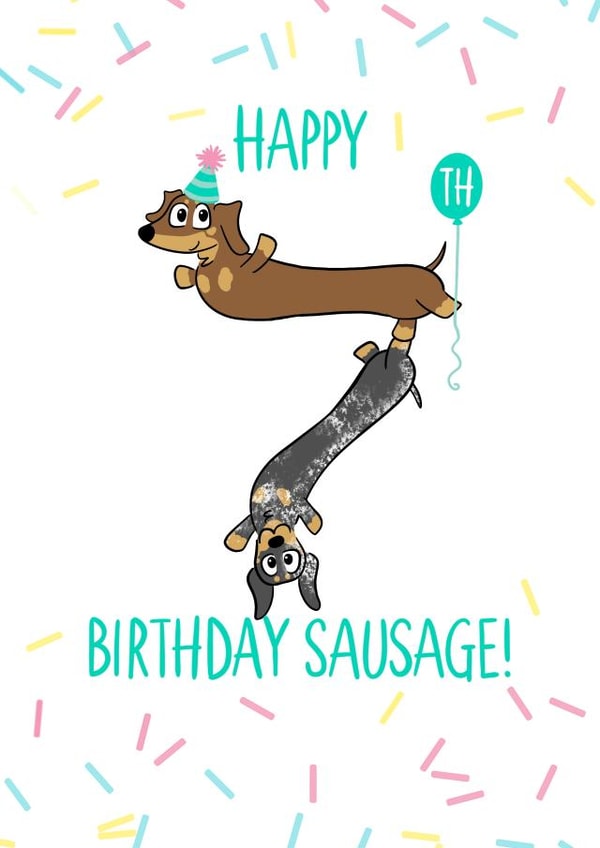 Cute Birthday Card - 7th - Sausage Dog - Dachshund | thortful