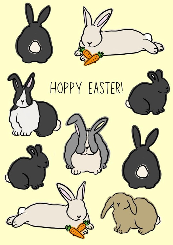 Cute Easter Card for all ages - Hoppy Easter - Bunny Rabbits created by FloofAndFlump Designs