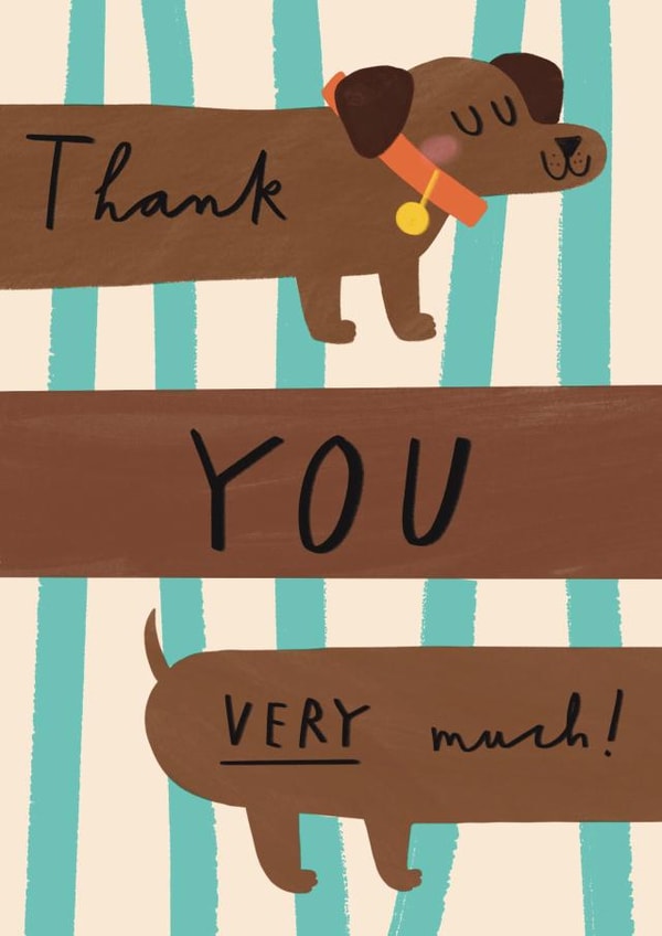 Cute Thank You Dog Card - Thank You Very Much - Sausage Dog created by Alice Mole Illustration