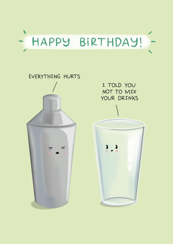 Cute Funny Alcohol Hangover Birthday Card - Mixing Drinks created by Sydney Jo Designs