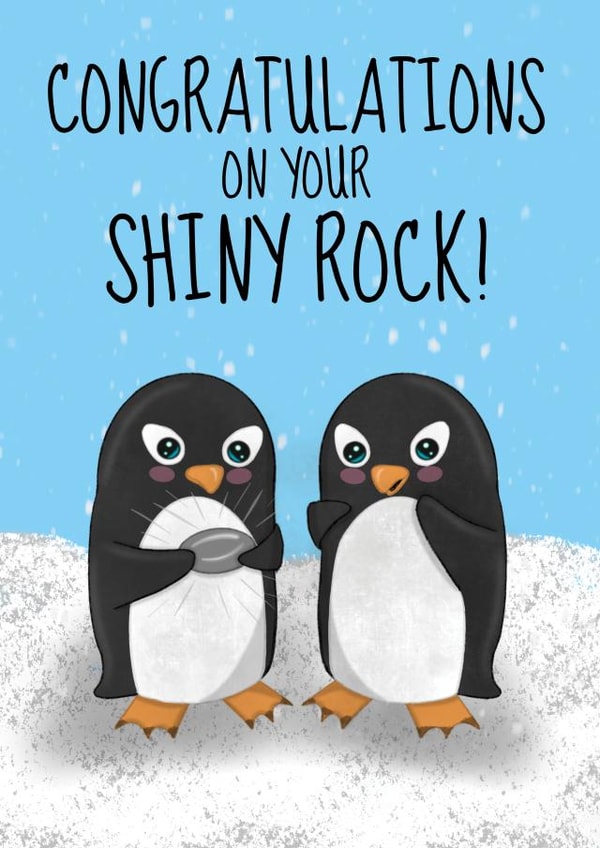 Cute Engagement Card - Penguin Shiny Rock created by @Cupsie's Creations
