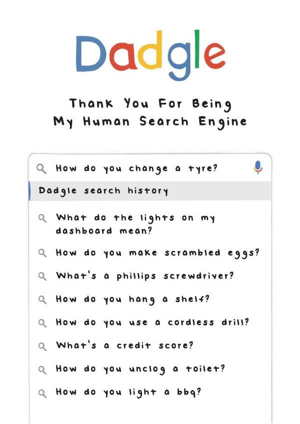 Funny Father's Day Card - Google - Dadgle - Search Engine created by AbiGoLucky