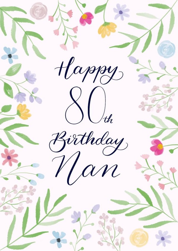 Floral watercolour 80th birthday card - For nan created by Nicki O'Donoghue Studio