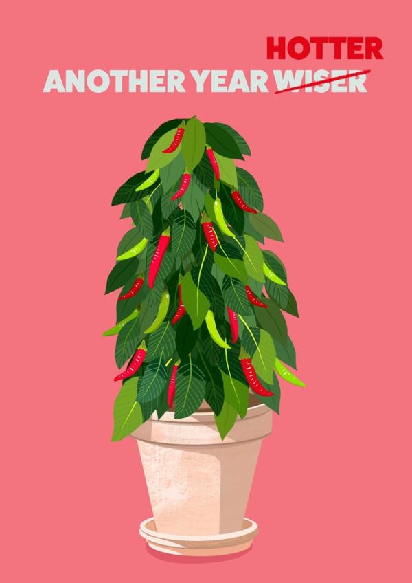 Funny Birthday Card - Another Year Hotter - Chilli Plant created by Brenna Eliza Designs